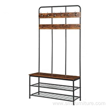 Steel wooden coat rack and shoe cabinet